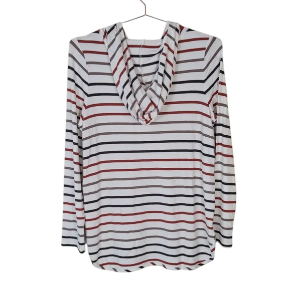 MARKET & SPRUCE Beige Striped Milania French Terry Curved Hem Hoodie Size M - Picture 12 of 12